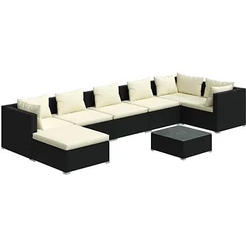 8dílná zahradní sedací souprava s poduškami polyratan černá, 3101839 (3101839)