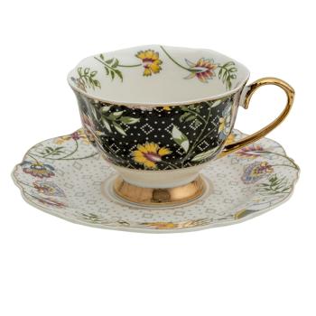 Porcelánový šálek s podšálkem Black Garden - 12*9*6 / Ø 15*2 cm / 200 ml 6CE1283