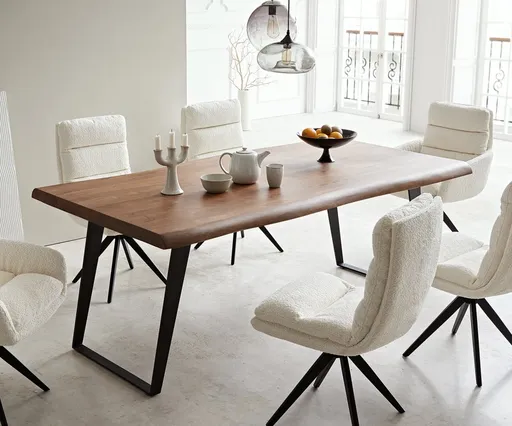 Jídelní stůl Edge 200x100 XL akácie hnědá kovová šikmá podnož