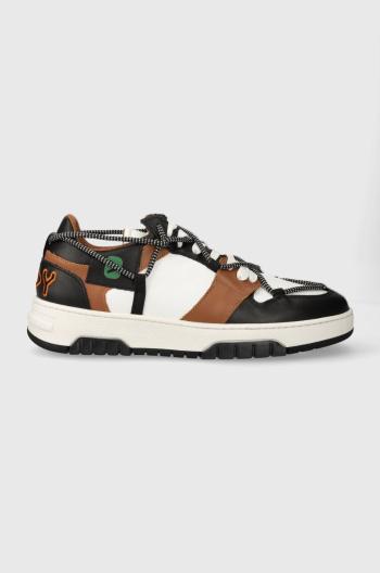 Kožené sneakers boty Off Play SORRENTO hnědá barva, SORRENTO 1 WHITE BLACK COGNAC GREEN