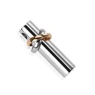 Přívěsek z chirurgické oceli - válec se dvěma kruhy stříbrné a měděné barvy