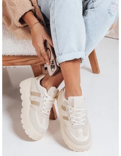 Dámské tenisky s kožešinou na platformě béžové