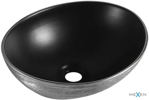 MEXEN Elza umyvadlo na desku 40 x 33, černá  mat/stříbrná dekor 21014023