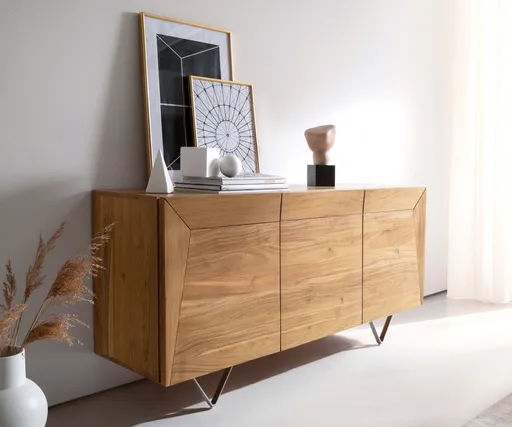 Komoda Kayu 145x40x70 cm přírodní akácie 3 dvířka podnož ve