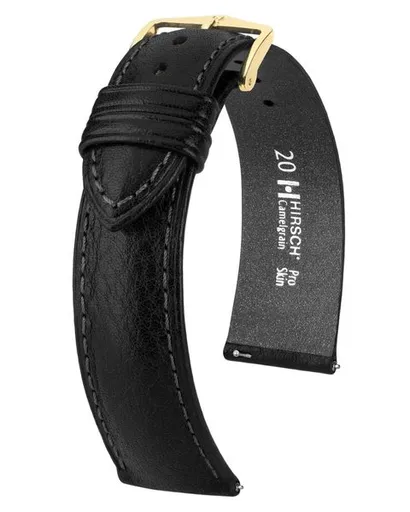 Řemínek Hirsch Camelgrain - černý - 22 mm - L – Standardní délka (doporučujeme) - 20 mm - Stříbrná