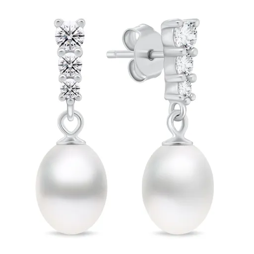 Brilio Silver Půvabné stříbrné náušnice se zirkony a perlou EA1046W