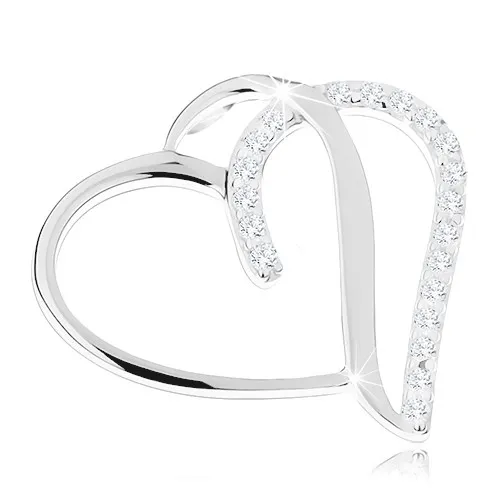 Přívěsek ze stříbra 925 - obrys srdce se zdvojenou polovinou, zirkony