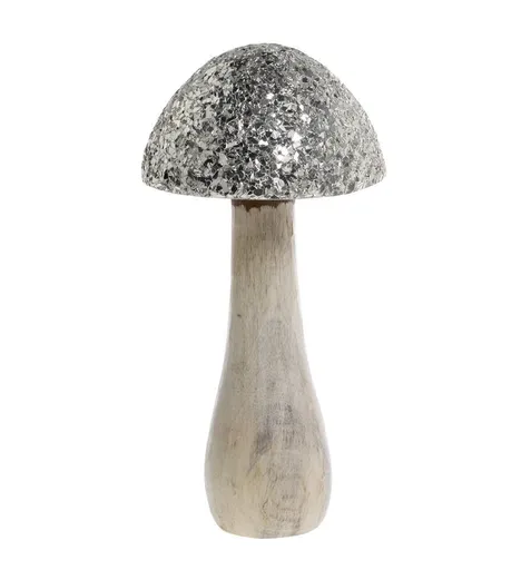 Přírodní dřevěná dekorace houba se třpytkami Mushroom - Ø 12*25 cm Chic Antique