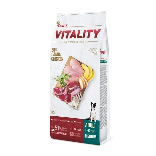 Akinu VITALITY Jehněčí & kuřecí granule krmivo pro psy středních plemen 12 kg