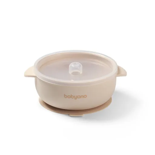 Babyono Silikonová miska s přísavkou a víčkem  - béžová