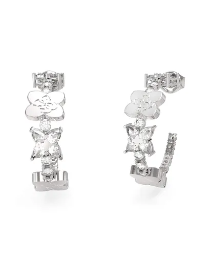 Guess Ocelové kruhové náušnice se čtyřlístky Wild Flower JUBE05505JWRHT/U