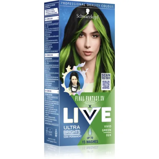 Schwarzkopf LIVE Ultra Brights or Pastel semipermanentní barva na vlasy odstín 024 Vivid Green 1 ks