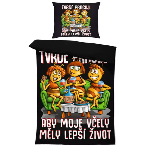 Povlečení Tvrdě pracuji – včely (Rozměr : 1x140/220 + 1x90/70)