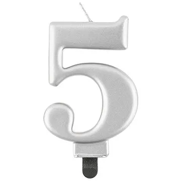 Narozeninová svíčka na dort - 5 - metalická stříbrná - 8 cm (5902973124538)