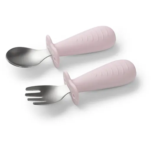 BabyOno Be Active Stainless Steel Spoon and Fork příbor pro děti Pink 12m+ 2 ks