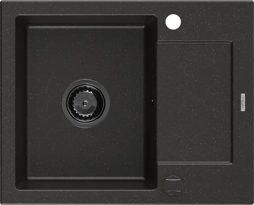 MEXEN/S Enzo granitový dřez 1 s odkapávačem 576 x 465 mm, černá/zlatý metalik, + sifon grafit 6506571005-75-B