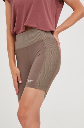 Šortky na jógu Reebok hnědá barva, high waist