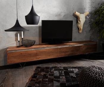 TV stolík Stonegrace 240 cm Akácia hnedá bridlica 4 dvierka Podstavec