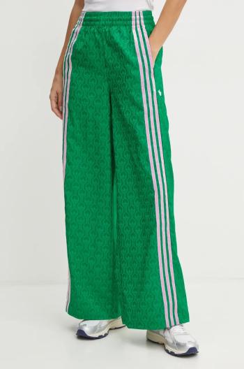 Kalhoty adidas Originals 70s Wide Leg Pants dámské, zelená barva, široké, high waist, JN7662