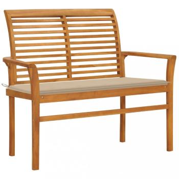 Zahradní lavice s béžovou poduškou 112 cm masivní teak