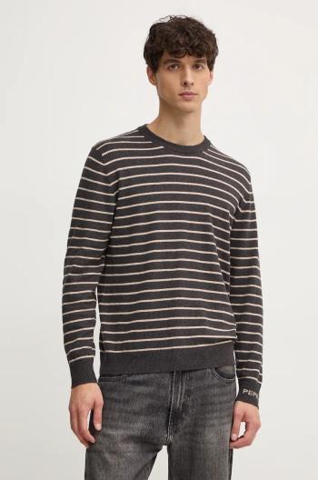 Svetr z vlněné směsi Pepe Jeans NEW ANDRE STRIPES pánský, šedá barva, lehký, PM702479