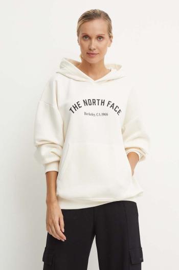 Mikina The North Face Hoodie Varsity Graphic dámská, béžová barva, s kapucí, s potiskem, NF0A89CSQLI1