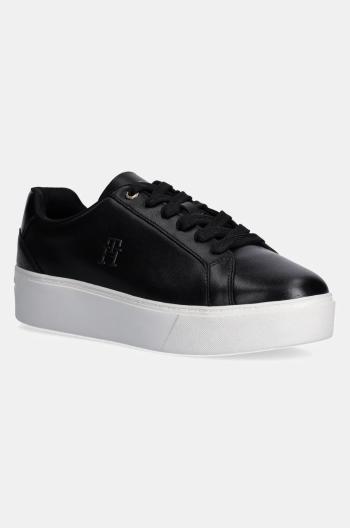 Kožené sneakers boty Tommy Hilfiger TH PLATFORM COURT SNEAKER černá barva, FW0FW08614