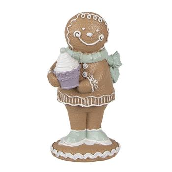 Hnědá vánoční dekorace Perníček Gingerbread s dortíkem - 6*4*11 cm 6PR4319