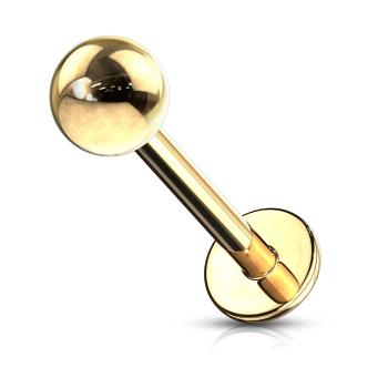Piercing do pery, brady a nad peru z ocele 316L, zlatá farba, lesklá gulička - Rozmer: 1,2 mm x 8 mm x 3 mm