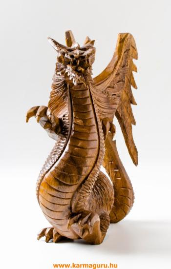 Sárkány fa faragott szobor - 32 cm