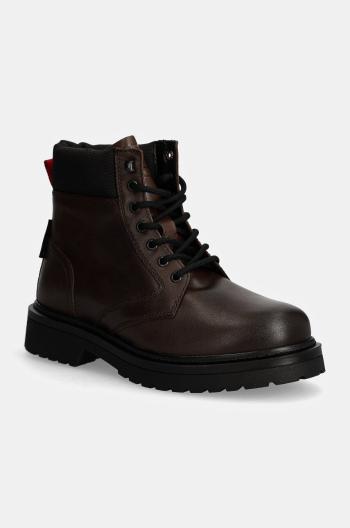 Kotníkové boty Tommy Jeans TJM LACE UP BOOT pánské, hnědá barva, EM0EM01446