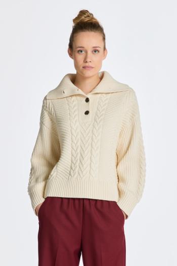 ROLÁK GANT CABLE TEXTURE BUTTONED ROLL NECK CREAM