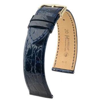 Řemínek Hirsch Genuine Croco - tmavě modrý, lesk - 18 mm - L – Standardní délka (doporučujeme) - 16 mm - Zlatá