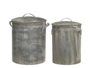 2ks kulatý plechový zinkový antik kbelík s víkem Planters - Ø 36*49/ Ø 30*44 cm 64087400