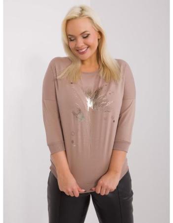 Dámská halenka plus size s 3/4 rukávy PEU tmavě béžová  