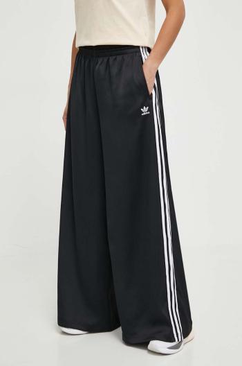 Kalhoty adidas Originals Satin Wide Leg Track dámské, černá barva, široké, high waist, IU2520