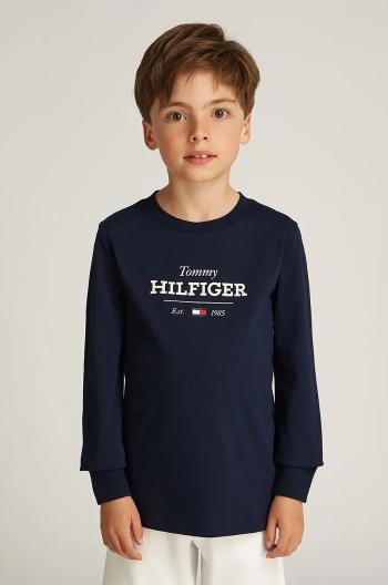 Dětské bavlněné tričko s dlouhým rukávem Tommy Hilfiger černá barva, s potiskem, KB0KB09633