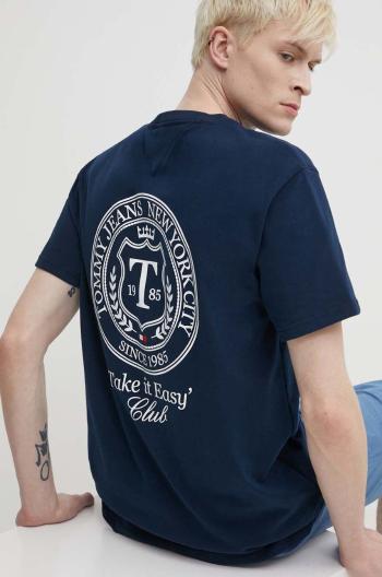 Bavlněné tričko Tommy Jeans tmavomodrá barva, s aplikací, DM0DM18578