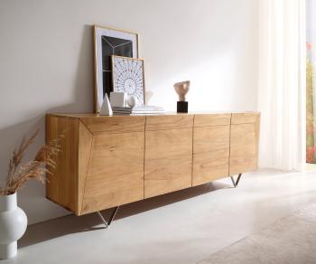 Komoda Kayu 200x40x70 cm přírodní akácie 4 dvířka podnož ve