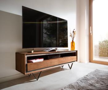 TV stolek Stonegrace 145 cm akácie hnědá kamenina 2 zásuvky 1