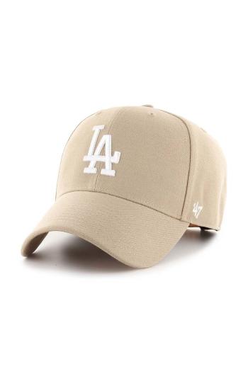 Bavlněná baseballová čepice 47brand MLB Los Angeles Dodgers béžová barva, s aplikací, B-MVPSP12WBP-KHB