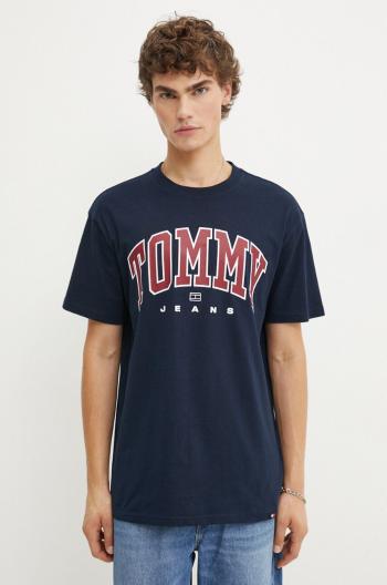 Bavlněné tričko Tommy Jeans tmavomodrá barva, s potiskem, DM0DM18537