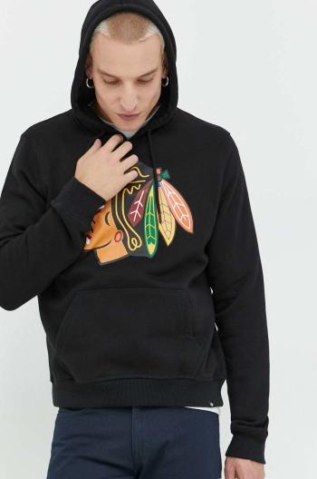 Mikina 47brand NHL Chicago Blackhawks pánská, černá barva, s kapucí, s potiskem, HH004PEMIBR546609JK