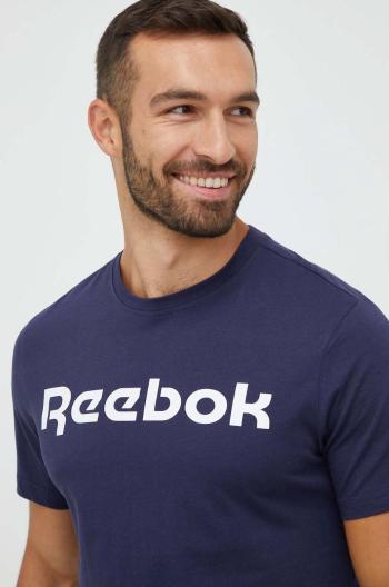 Bavlněné tričko Reebok tmavomodrá barva, s potiskem, GN5378.100042355