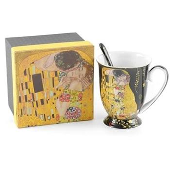 Home Elements Porcelánový hrnek se lžičkou 280 ml, Klimt Polibek černý (KLIMT0026)