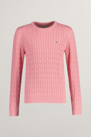 SVETR GANT SHIELD COTTON CABLE C-NECK GERANIUM PINK