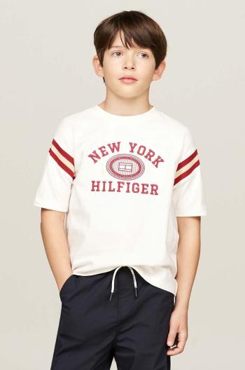 Dětské bavlněné tričko Tommy Hilfiger bílá barva, s potiskem, KB0KB08668