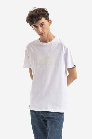 Bavlněné tričko Alpha Industries Basic T Kryptonite bílá barva, s potiskem, 116521.09-white