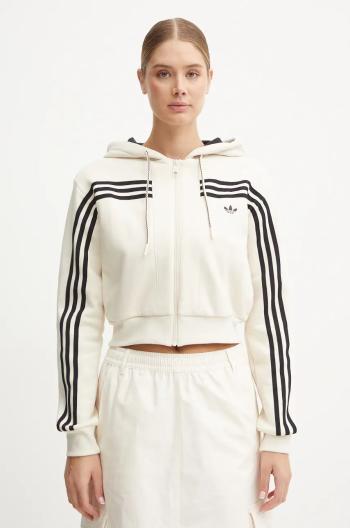 Mikina adidas Originals dámská, béžová barva, s kapucí, vzorovaná, JN7664