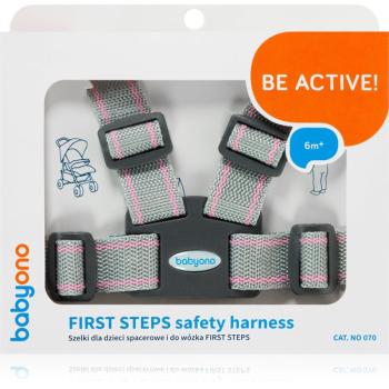 BabyOno Be Active Safety Harness First Steps bezpečnostní popruhy pro děti Grey/Pink 6 m+ 1 ks